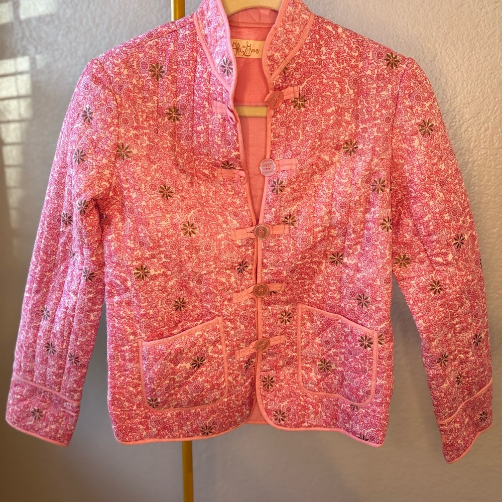 Pink Floral Women's Quilted Jacket - Picture 2 of 5